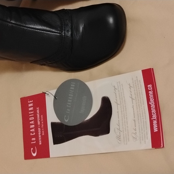 La Canadienne Tahra Kitten Heel Tall Black Leather Boots Size 7 - Picture 8 of 8